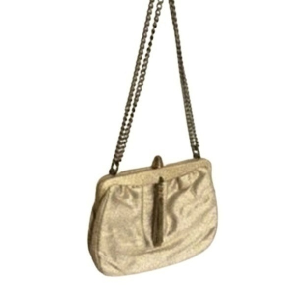 Vintage Handbags - Vintage 1950's gold sparkle purse chain strap & tassel mini coin purse